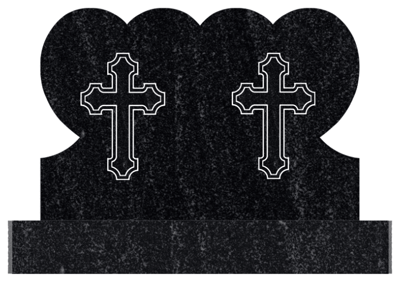 Companion monument — two heart-topped tablets on a shared base with engraved crosses.