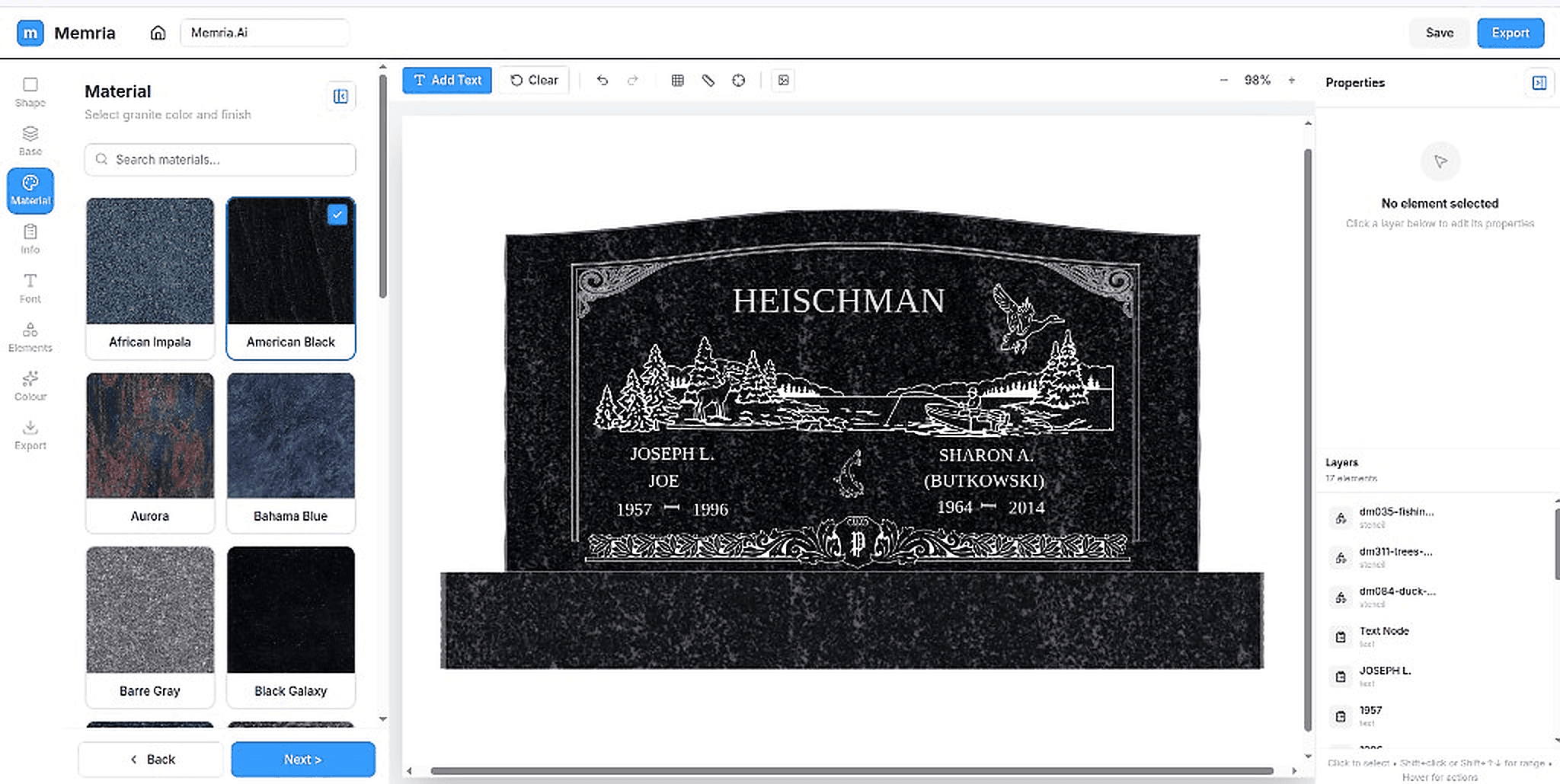 Memrio monument editor preview