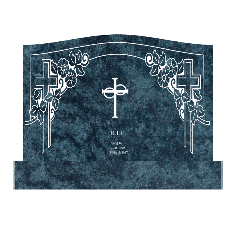 Aurora granite monument with crosses and floral arches