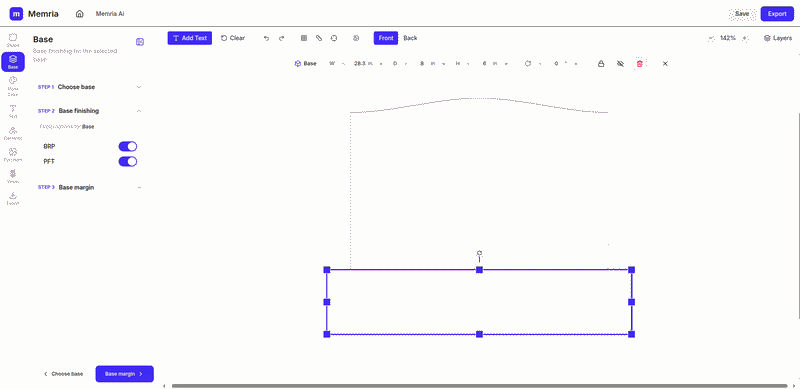 Base panel step 3 — adjust base margin for the selected base.