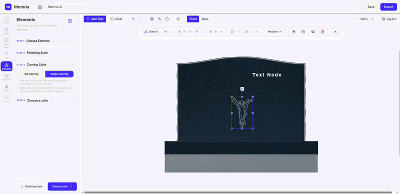 Elements panel step 4 — engraving colour for the selected element.