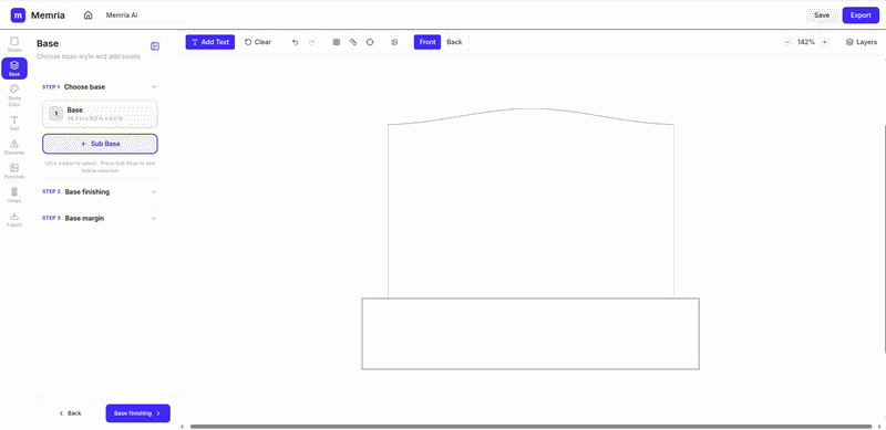 Stone Color panel — search and select granite with shape or base target.